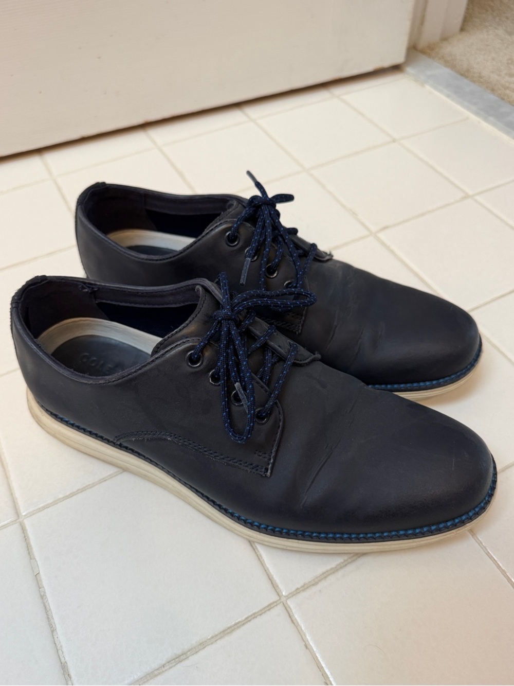 Men's Cole Haan Navy Leather Lace-Up Dress Shoes with Blue Stitching